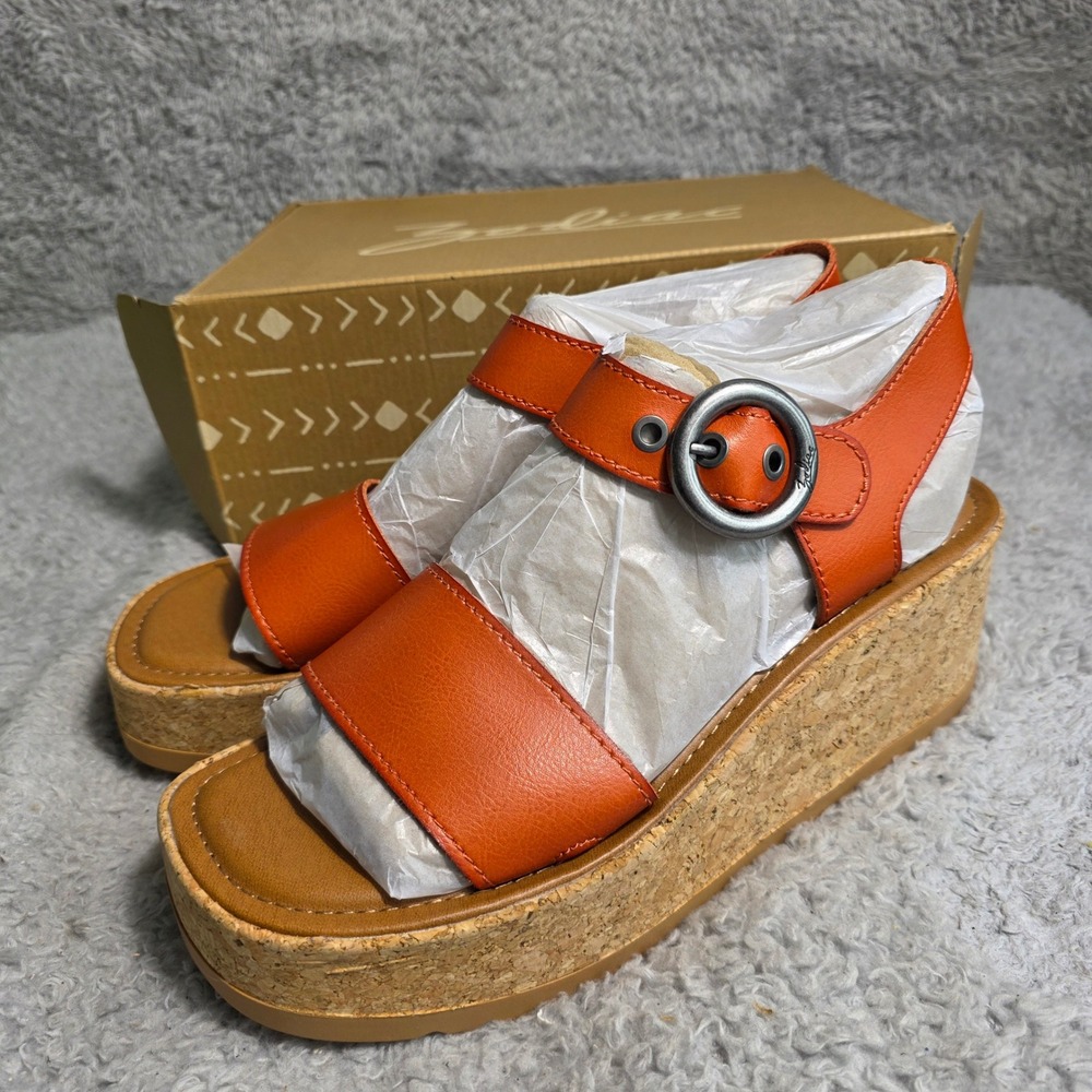 Zodiac Glory Rust Orange Cork Platform Wedge Sandals Womens 11 M NEW